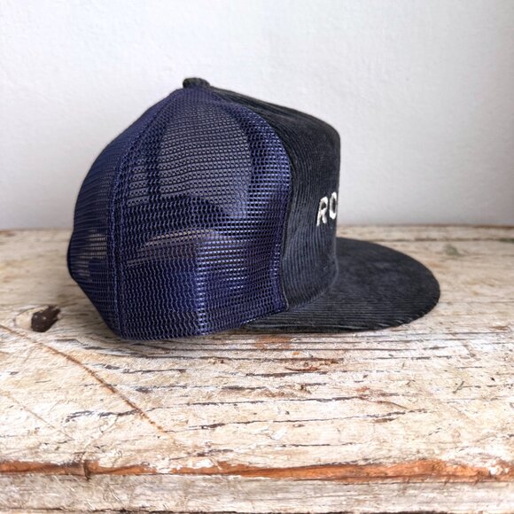 Vintage ROADWAY Corduroy Trucker Hat Navy Blue Mesh Snapback Swingster - Picture 5 of 7